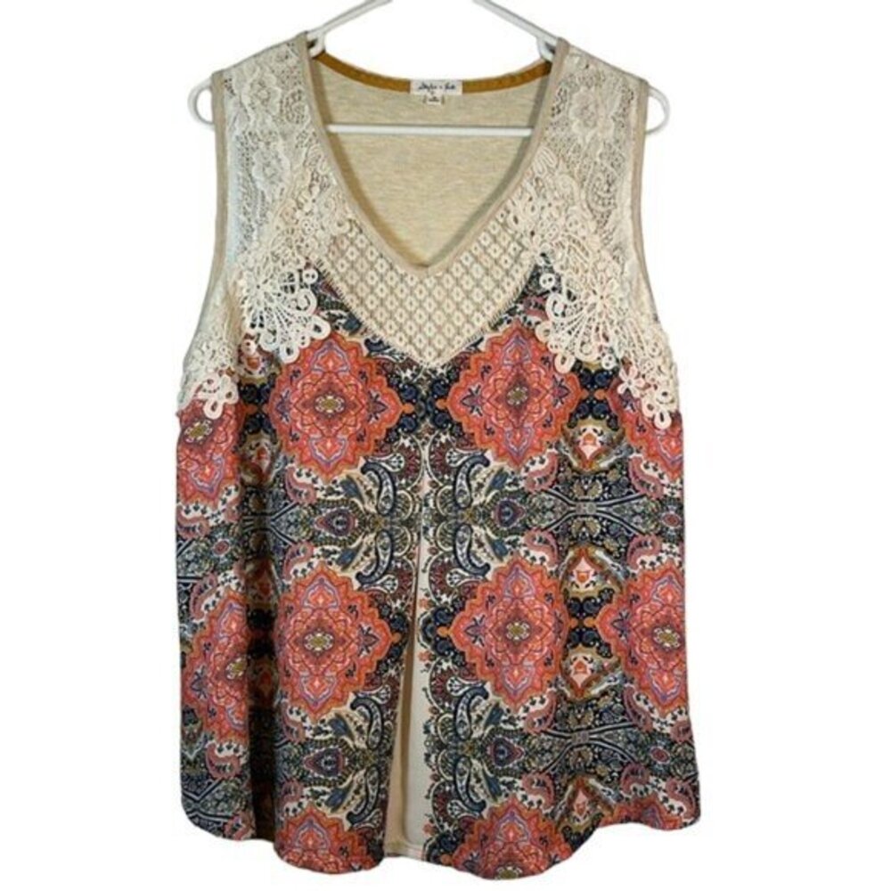 Skylar + Jade Bohemian Sleeveless Lace V-Neck Blouse Shirt Size 1X EUC #1277-AZ